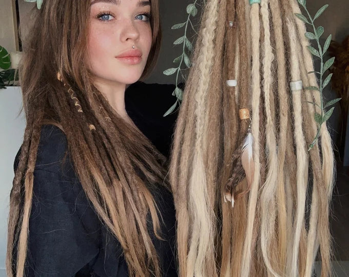 Jamylein Natural dreadlocks with long ends, Boho Style D.E or S.E dreads. Blond and brown mix color dreadlocks Media 1 of 5